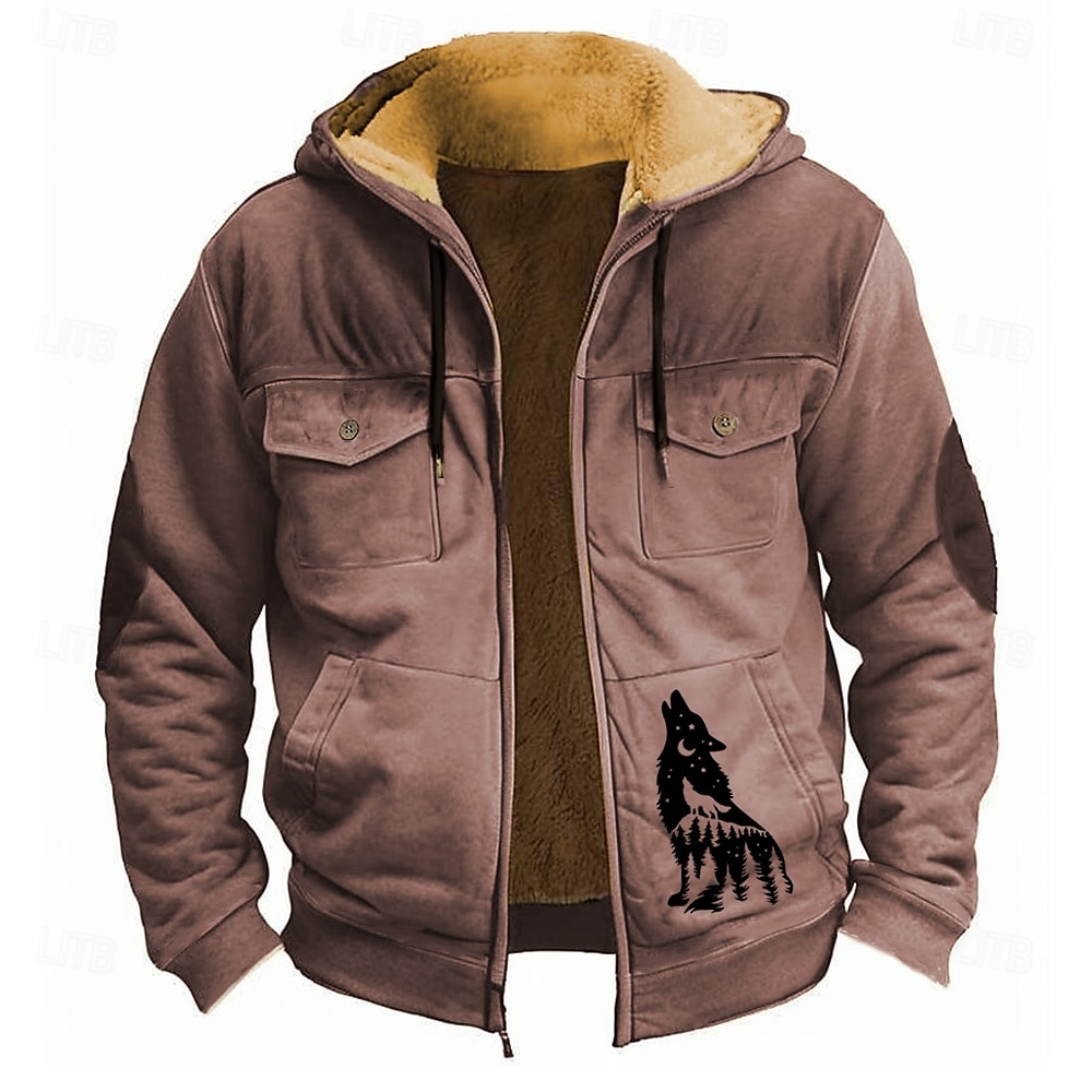 Homens Lobo Tosão Moletom Moletons Moletom Manga Longa Moletom com capuz Com Capuz Moda Impressão 3D Feriado Streetwear Preto Vermelho Zíper Bolsos Outono Inverno Designer de 2025 por $40.99 –P5