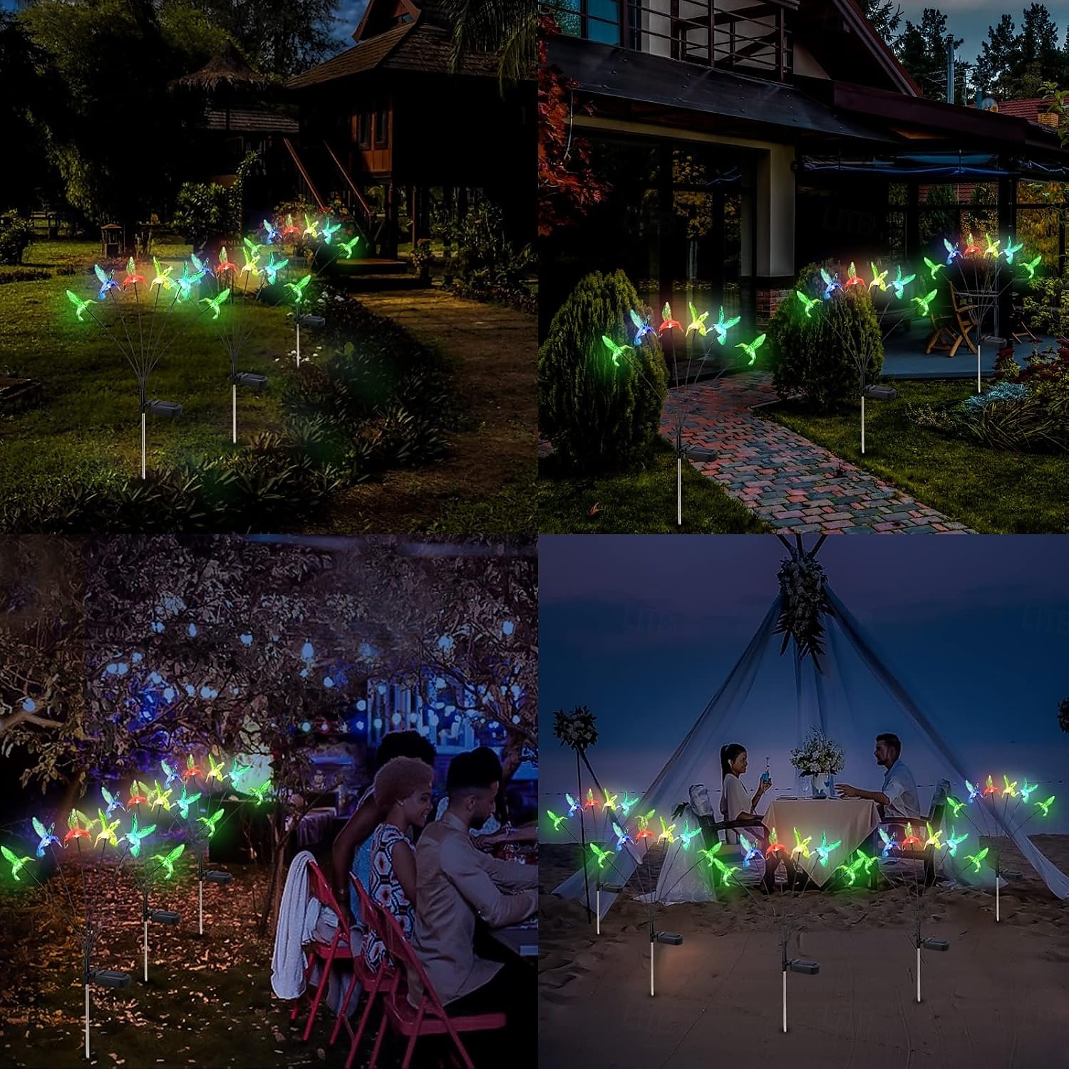 aurinko kolibri nurmikon valot 6led huojuva tulikärpäsen valot ulkona vedenpitävät puutarhavalot sudenkorento perhonen pihavalo joulu häät loma juhla puisto patio polku maiseman koristelu 1/2kpl 2025 - $18.99 –P3