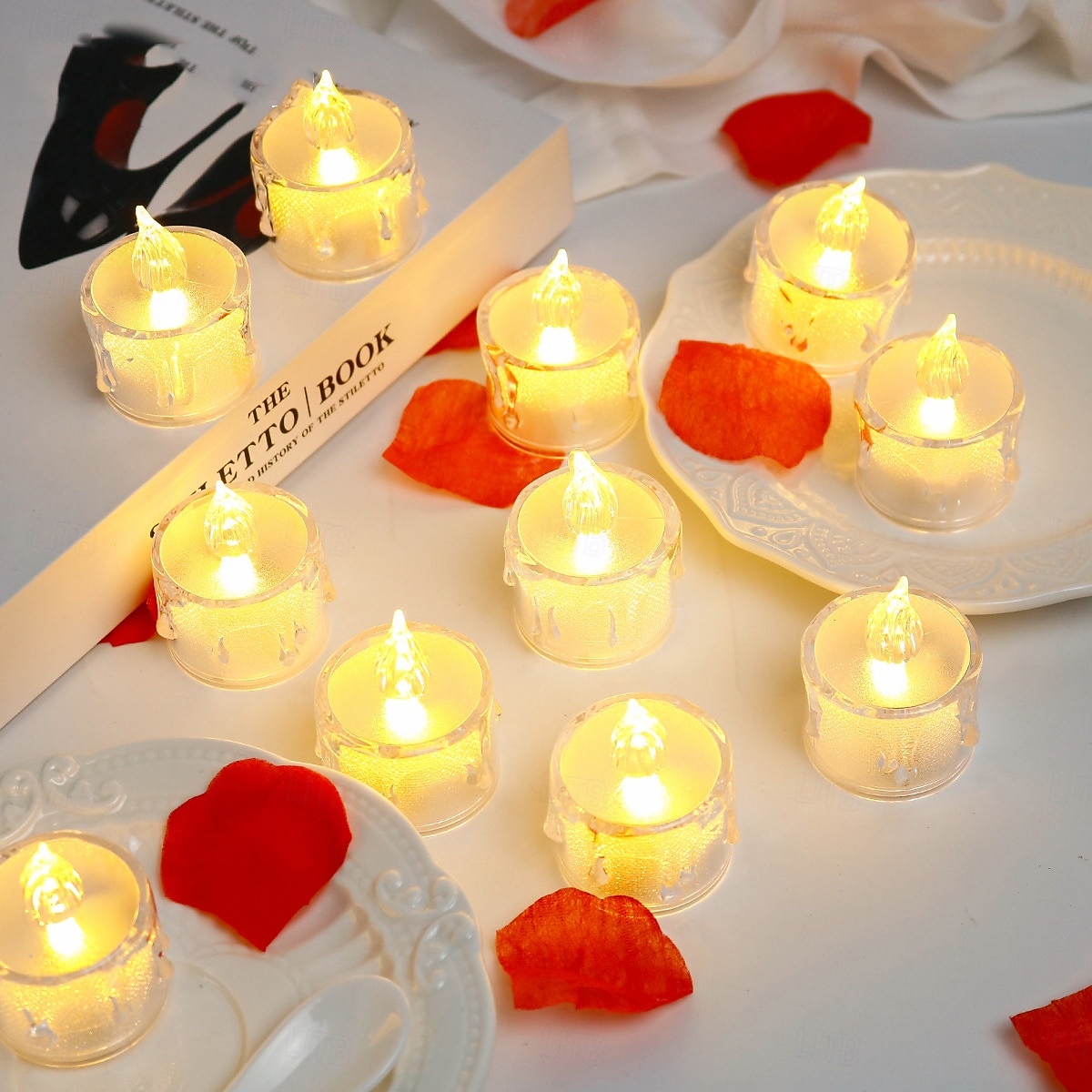LED elektroniskt ljus candle light hjärtformad förslag party romantisk dekoration rekvisita jul halloween semesterparty hem dekoration 12/24 st 2026 - $14.49 –P7