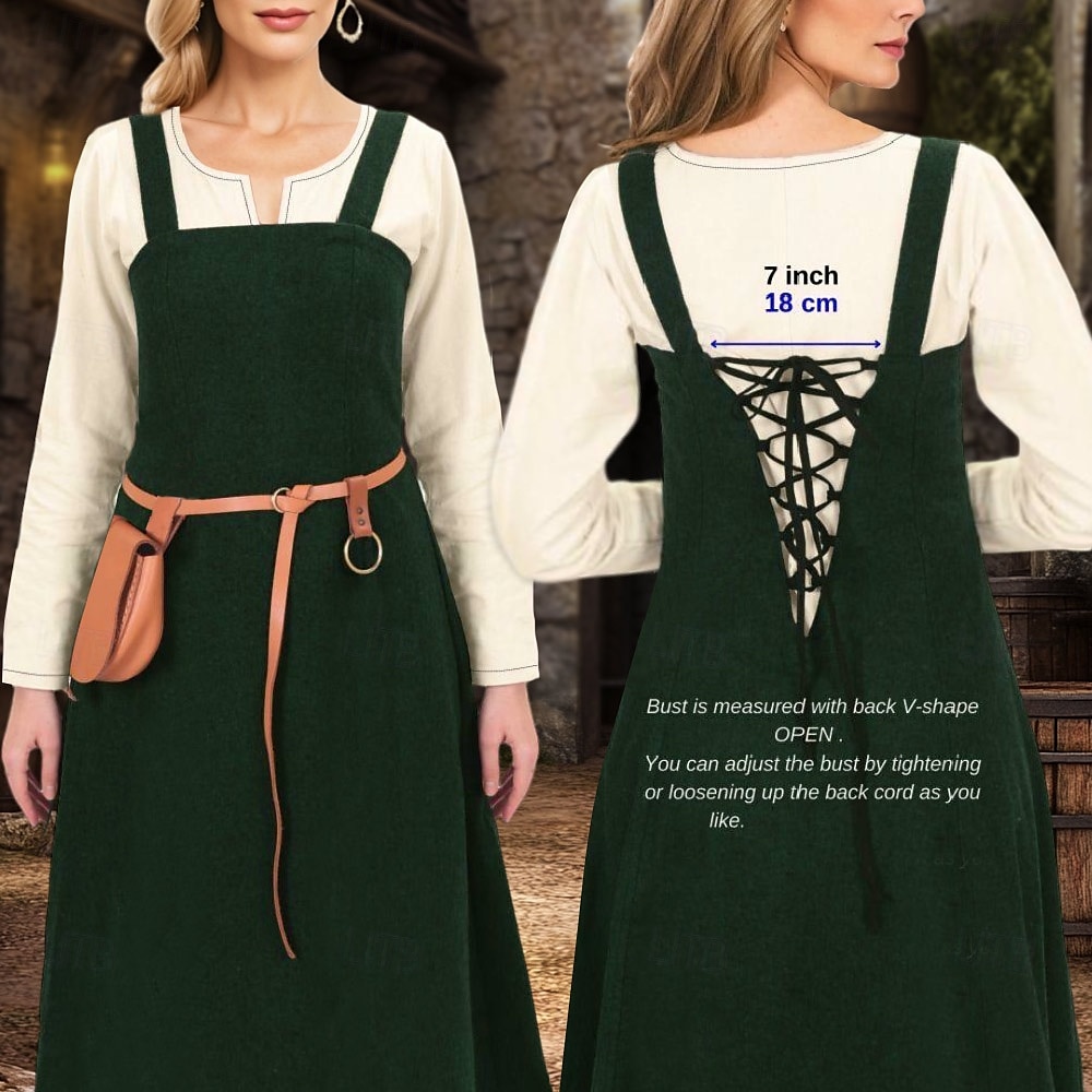 Șorț viking medieval pentru femei, cu rochie tunică cu dantelă la spate, 2 buc ținute pentru larp ren faire târg renascentist, carnaval, rochie de halloween 2025 - $48.99 –P12