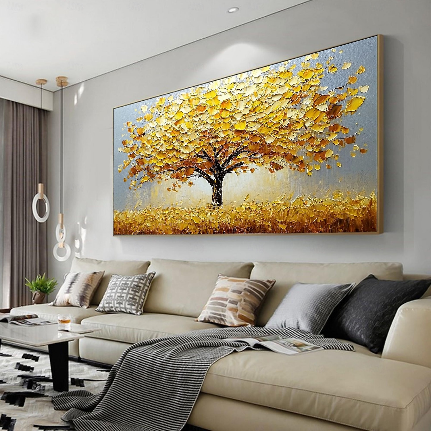 Handmade Original Golden Tree of Life Oil Painting On Canvas Abstract Texture Floral Wall Art for Home Decor With Stretched Frame/Without Inner Frame Painting 2025 - $150.99 –P7