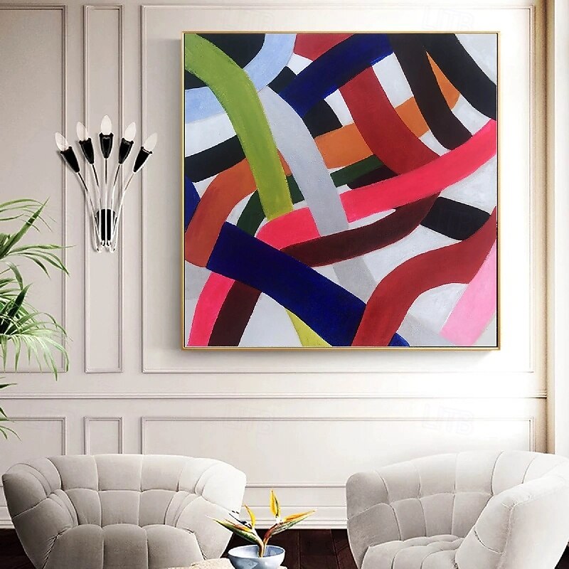 handgjord 3d färgglad oljemålning på duk stor handmålad abstrakt strukturerad palettkniv boho oljemålning väggkonst anpassade samtida minimalistiska konstverk för vardagsrum sovrum heminredning 2025 - $116.99 –P5
