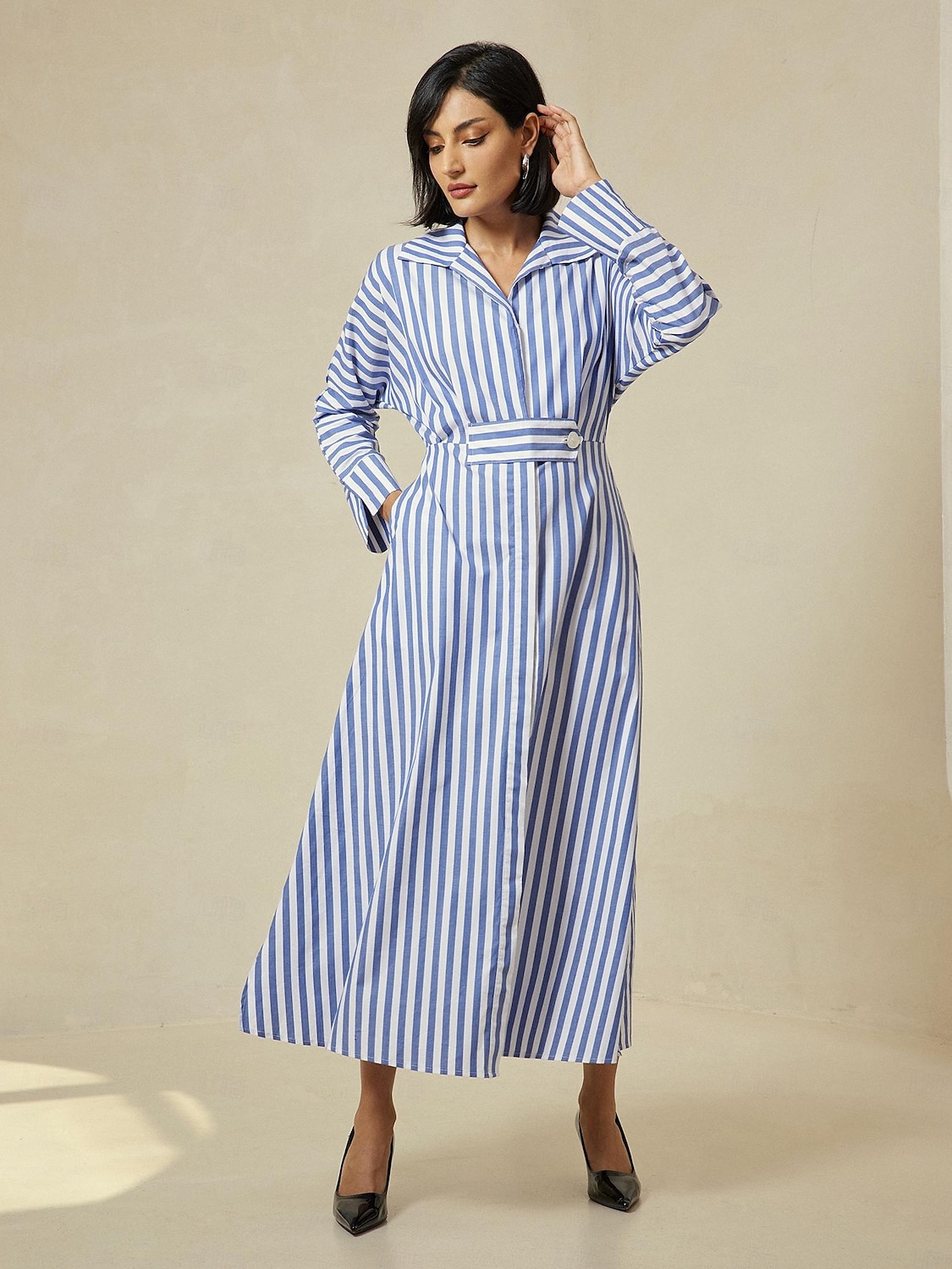 Cotton Stripe Button Up Maxi Shirt Dress 2025 - $73.99 –P4