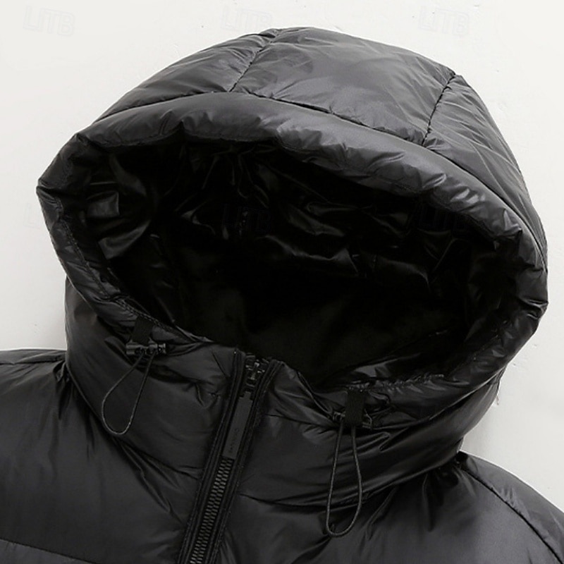 Men's Winter Coat Puffer Jacket Padded Zipper Pocket Polyster Pocket Outdoor Long Fashion Casual Thermal Warm Windproof Winter Plain Black Puffer Jacket 2026 - $91.99 –P6