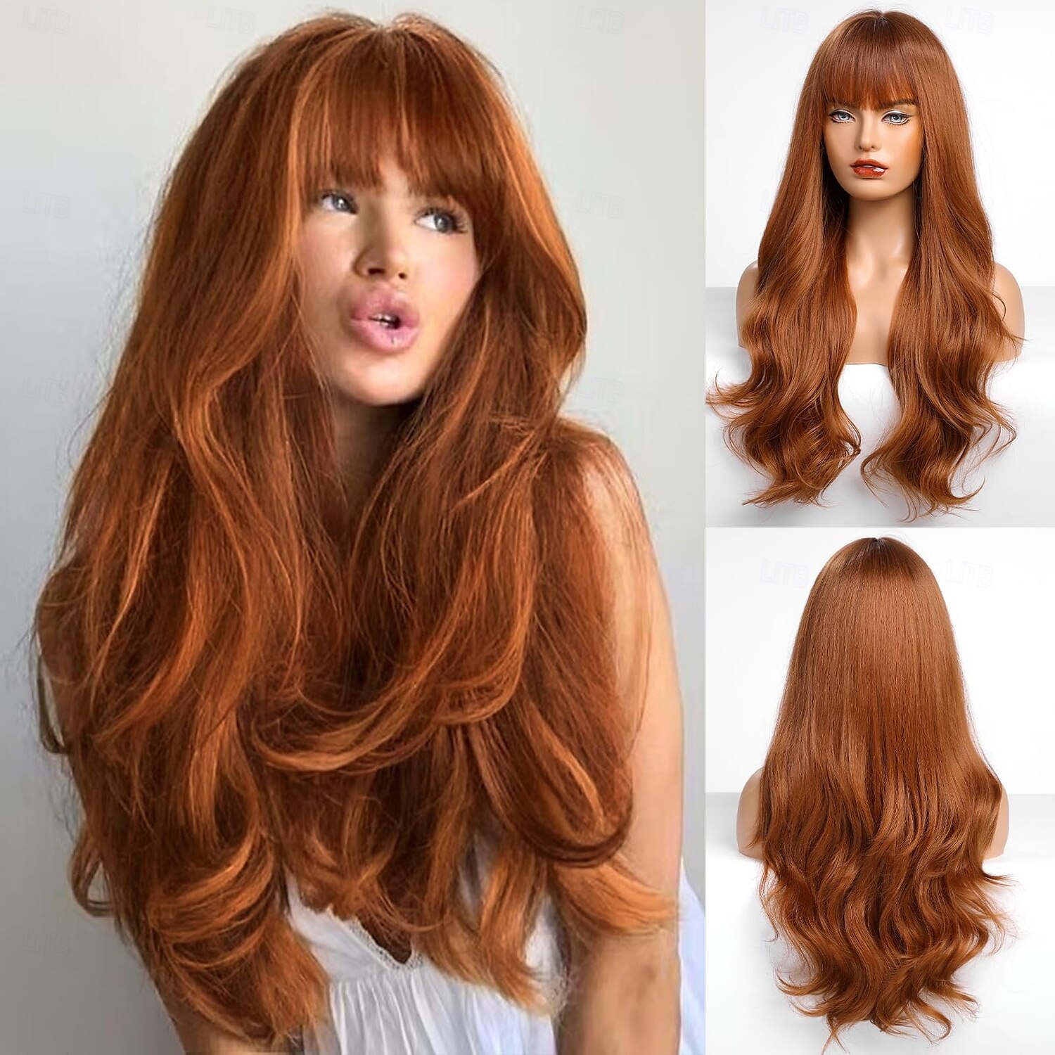 Wig with Bangs for Women  Long Wavy Hair Wig Wig Curly Wavy Synthetic Wigs for Girls Daily Party Use 2025 - $19.99 –P1