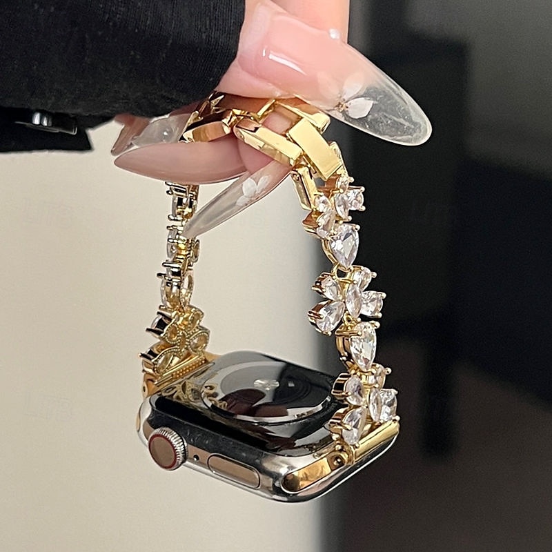 Solo Loop Compatible with Apple Watch band 38mm 40mm 41mm 42mm 44mm 45mm 49mm Women Bling Diamond Metal Clasp Alloy Strap Replacement Wristband for iwatch Ultra 2 Series 9 8 7 SE 6 5 4 3 2 1 2025 - $31.99 –P9
