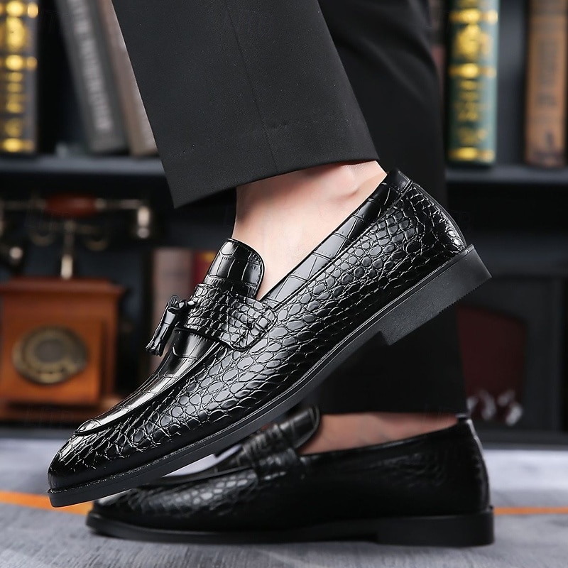pánské luxusní mokasíny z krokodýlí kůže se střapcovým detailem - elegantní slip-on boty pro pracovní i formální oblečení 2025 - AU $83.72 –P3