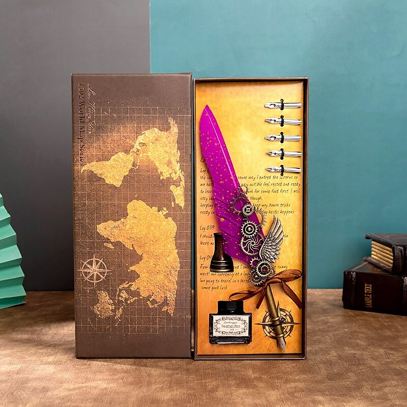 1 Set Geschenkbox, Federkiel, Kalligraphie-Stift und Tintenschreiber-Set, antikes Schreiben, Quilt-Tintenfeder, mechanisches Getriebe, Steampunk-Federkiel zum Zeichnen, Signieren und für 2025 - $28.99 –P12