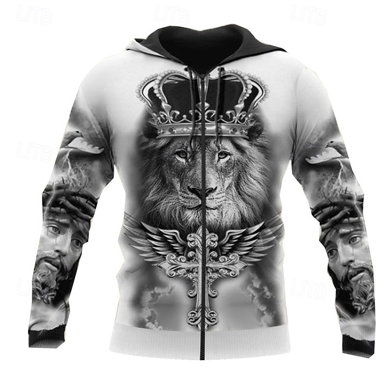 Voor heren Leeuw Grafische prints Trui met capuchon Hoodies Sweatshirt Streetwear Casual Lange mouw Capuchon Dagelijks Sport & Outdoor Sport Feestdagen Geel / zwart Zwart & Geel Geel & Zwart Zwart 2026 - $28.99 –P3