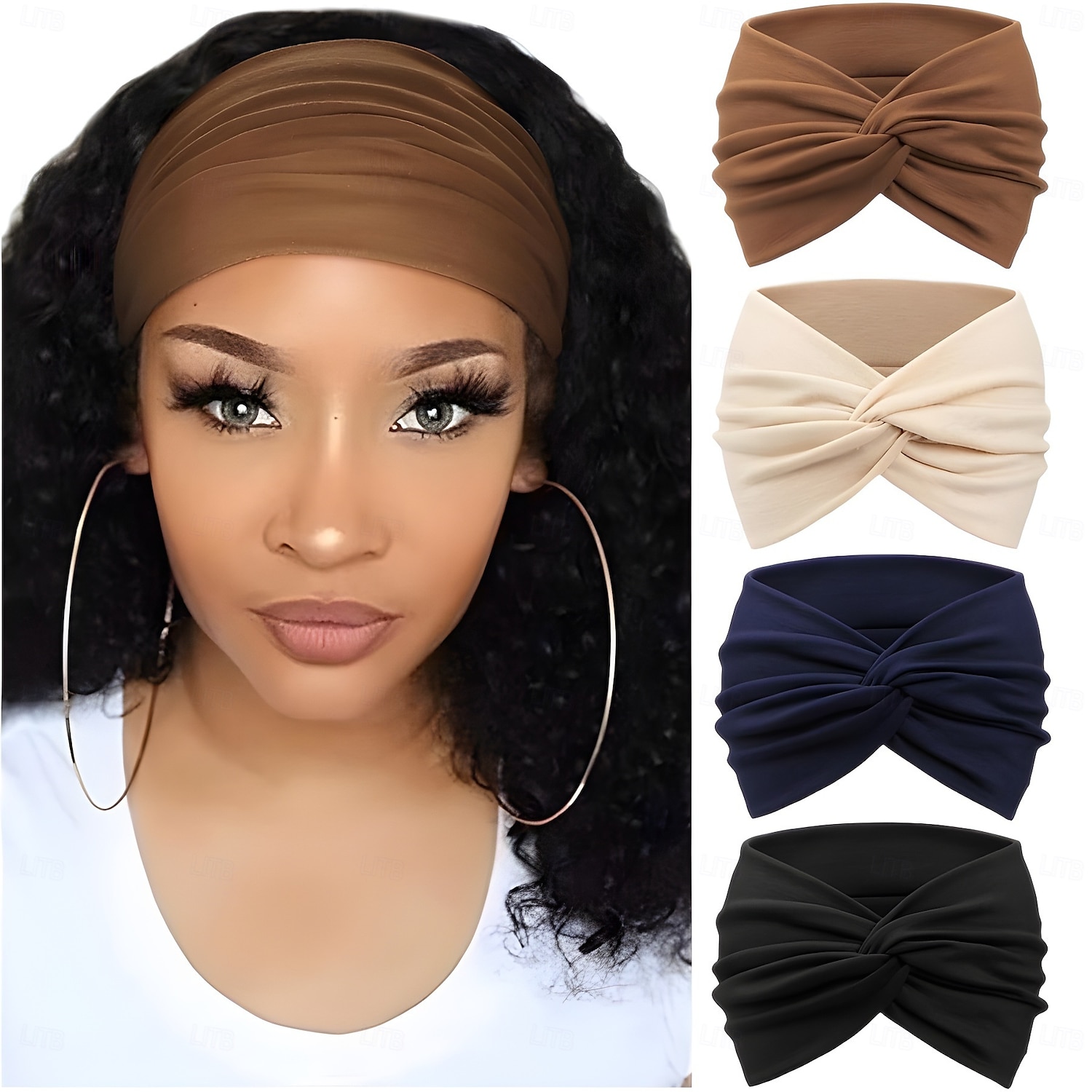 Pacote com 4 faixas largas para mulheres - acessórios de cabelo turbante macios e estilo boêmio com design com nós para ioga, corrida, esportes e uso diário - acessórios de faixa de cabelo de de 2025 por $8.49 –P2