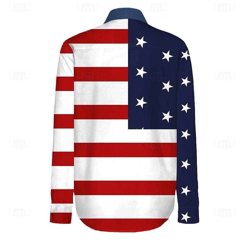Herren Amerikanische Flagge Westernhemd Knopfhemd Cowboy-Shirt Langarm westlicher Stil Täglich Umlegekragen Hemden mit Kragen 3D-Druck Vordertasche Schwarz Weiß Rote Blau 2025 - $31.24 –P6