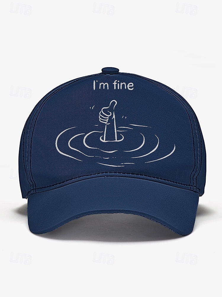 miesten laivastonsininen lippalakki "i'm fine" -grafiikalla – hauska kirjailtu muotoilu, säädettävä snapback vapaa-ajan asuun 2025 - $18.99 –P3