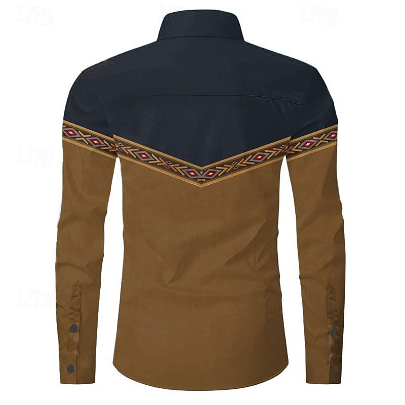 Herren Farbblock Westernhemd Knopfhemd Cowboy-Shirt Langarm Vintage Western Alltagskleidung Frühling Herbst Winter Umlegekragen Hemden mit Kragen 3D-Druck Braun 2025 - $32.99 –P3