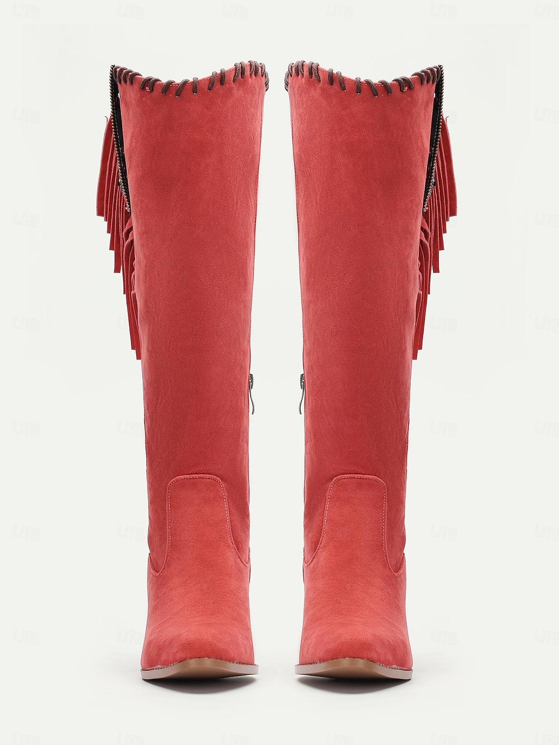 dámské retro třásňové semišové kozačky ve westernovém stylu - hnědé kozačky na podpatku do půl lýtek pro ležérní a boho outfity 2025 - $59.99 –P5
