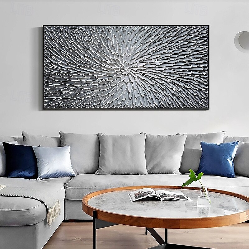 getextureerde zilveren abstracte schilderkunst handgemaakte getextureerde bloem olieverfschilderij op canvas groot pattle mes olieverfschilderij wandkunst abstracte minimalistische kunst schilderij 2025 - $83.99 –P4