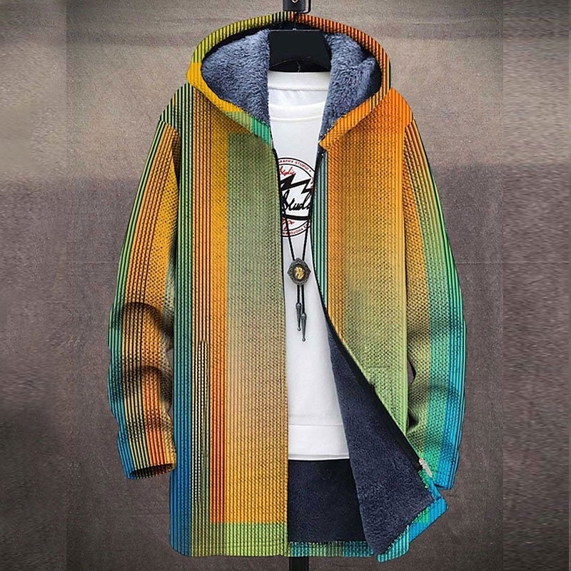 Herr Rand Geometri Gradvis Vinterkappa Fleece-jacka Kappa Håller värmen Andningsfunktion Bekväm Mode Streetwear Sport Sport & Utomhus Dagliga kläder Utekväll Dragkedja Ficka Mönster Höst vinter 2025 - $73.99 –P5