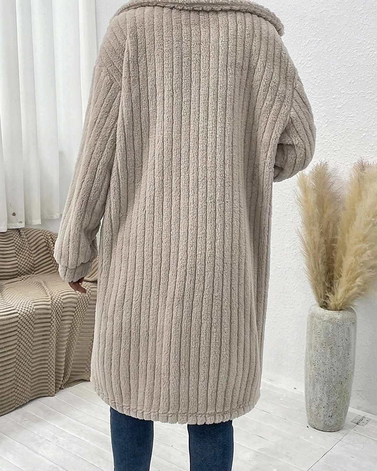 Dam Vinterkappa Fleece-jacka Teddyrock Håller värmen Andningsfunktion Ficka Mode Ledigt Slät Arbete Gata Enkelknäppt Lång Nedvikt Lös passning Långärmad Ytterkläder Brun Mörkgrå Beige Höst Vinter 2025 - $62.99 –P2
