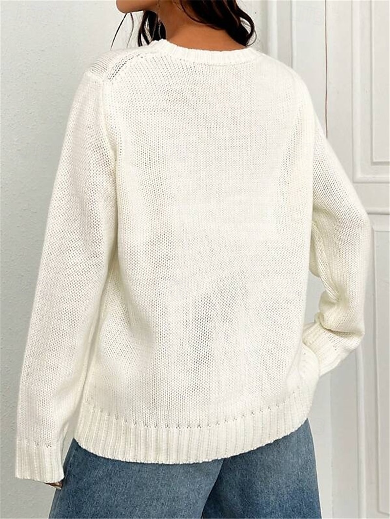 Women's Sweater Daily Stylish Casual Graphic Crew Neck Crewneck Long Sleeve Regular Tops Knit Going out Black White Fall Winter 2025 - $44.99 –P2