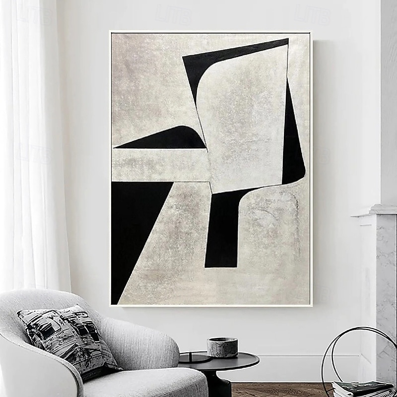 Handpainted White Black Textured Painting Oversized handmade Abstract Geometric painting Wall Art Large Minimalist Black White Painting for Living Room Wall Decor Abstract Art 2026 - $108.99 –P1