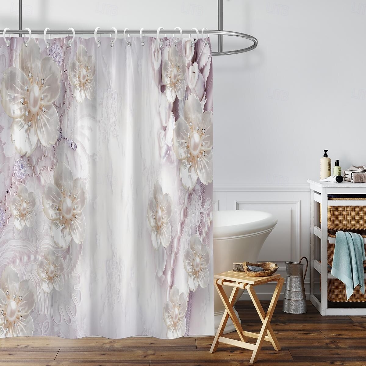 2026年 フック付きシャワーカーテン180cm*180cm(70"*70")ポリエステル洗濯可能防水パターンバスルームバスタブデコジュエリーフラワー  コレクション – $30.99 –P5