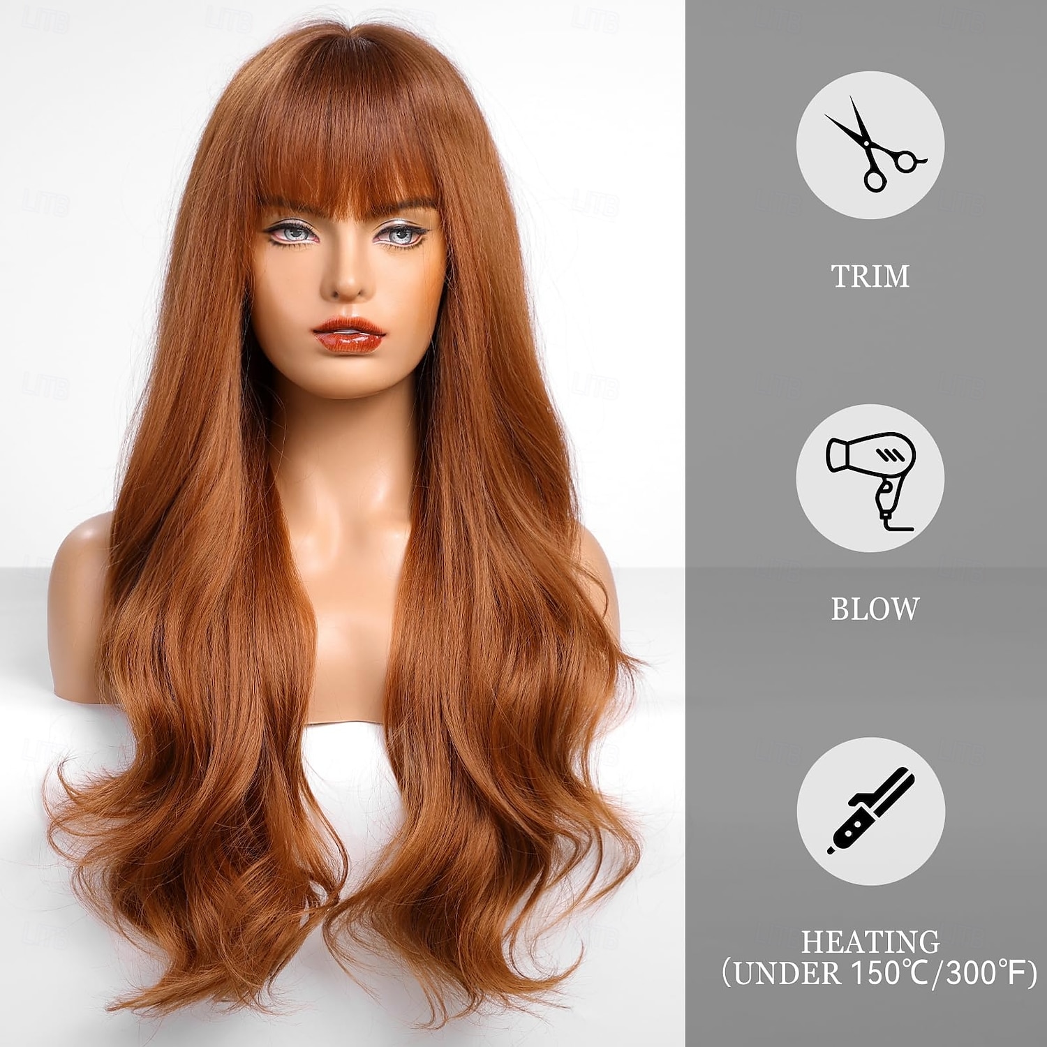 Wig with Bangs for Women  Long Wavy Hair Wig Wig Curly Wavy Synthetic Wigs for Girls Daily Party Use 2025 - $19.99 –P7