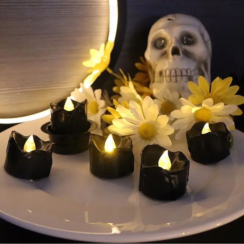 Black Flameless Teardrop Candle Lights Yellow Twinkle Tea Light Candle with Glitter Decoration Freestanding Plastic Round Single Wick for Various Room Types Valentine's Day  Halloween Christmas 2025 - $6.49 –P9