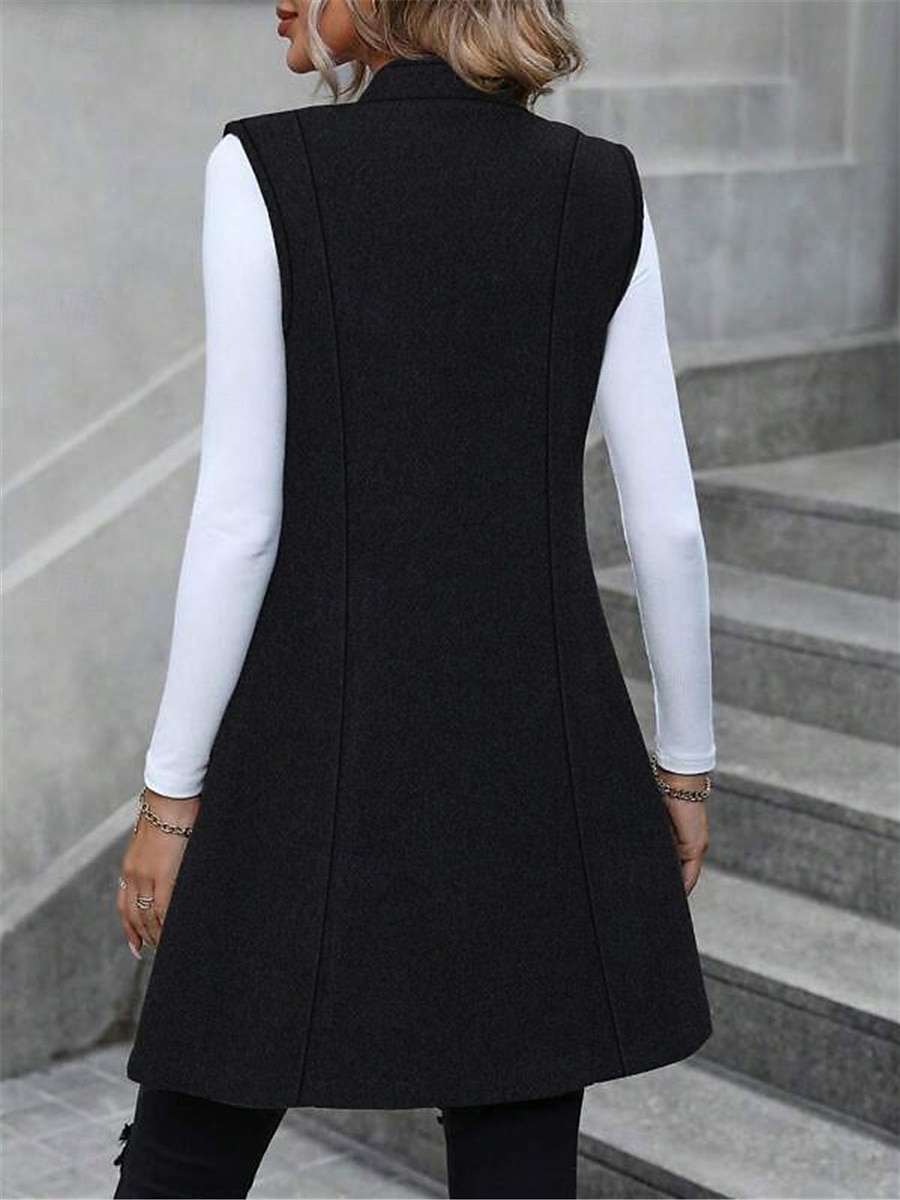 Dame سترة utendørs Gate Dagligdagstøy Høst Vinter Normal Frakk Normal Hold Varm Pustende Stilfull Fritid Jakker Ermeløs عادي Med lommer Svart 2026 - $46.99 –P3