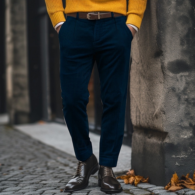Men's Dress Pants Corduroy Pants Winter Pants Trousers Slacks Pocket Plain Comfort Breathable Outdoor Daily Going out Fashion Casual Black Navy Blue 2025 - $25.99 –P2