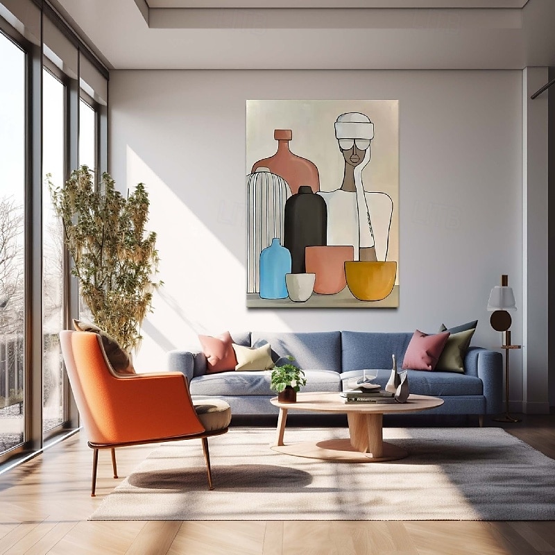 3D-Ölgemälde, handgefertigt, beige, Wabi-Sabi-Ölgemälde, handgemalte Wandkunst, schwarz-beige, mit Pattle Knife gemaltes großes, schwarz-oranges Ölgemälde, Wandkunst, beige, strukturiertes Gemälde für 2025 - $116.99 –P1
