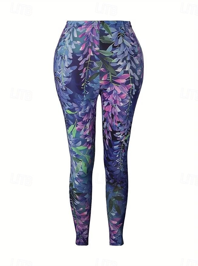 Dámské legíny kalhoty Culottes Široké nohy Móda Plné délky Vysoký pas Květinový potisk Mikro-elastické Práce Každodenní nošení Fialová Podzim Zima Skinny 2025 - $19.99 –P3