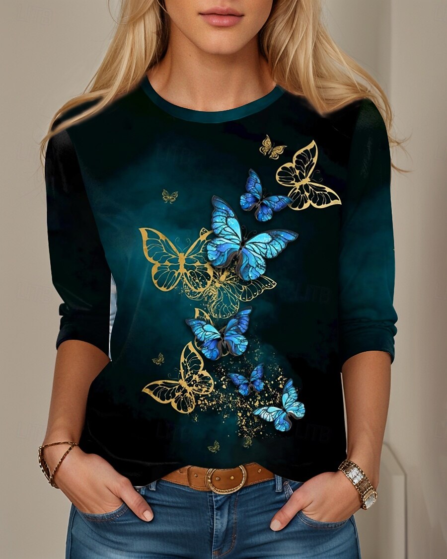 Frauen T-Shirt Langarm Lässig Druck Regelmäßige Oberteile Täglicher Schwarz Frühling Herbst Vorherbst 2026 - $24.99 –P1