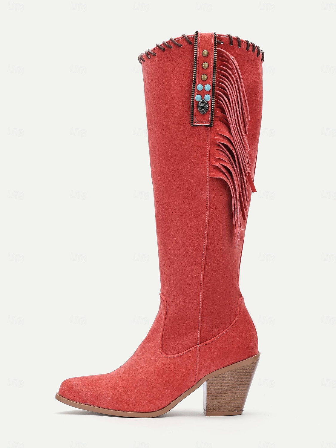 dámské retro třásňové semišové kozačky ve westernovém stylu - hnědé kozačky na podpatku do půl lýtek pro ležérní a boho outfity 2025 - $59.99 –P6
