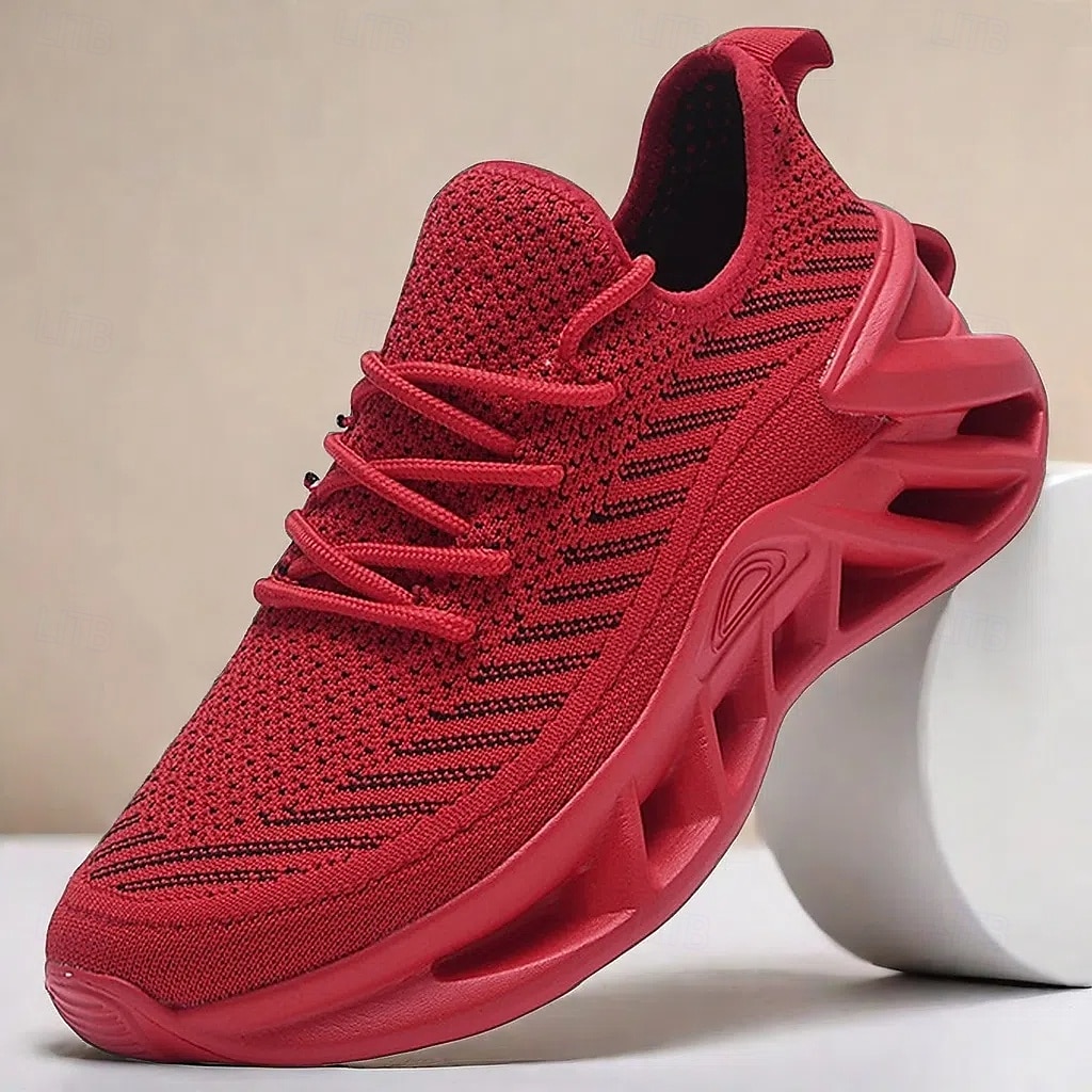 tênis de corrida flyknit respirável vermelho masculino com sola acolchoada leve – ideal para treinos e uso diário de 2025 por $46.99 –P1