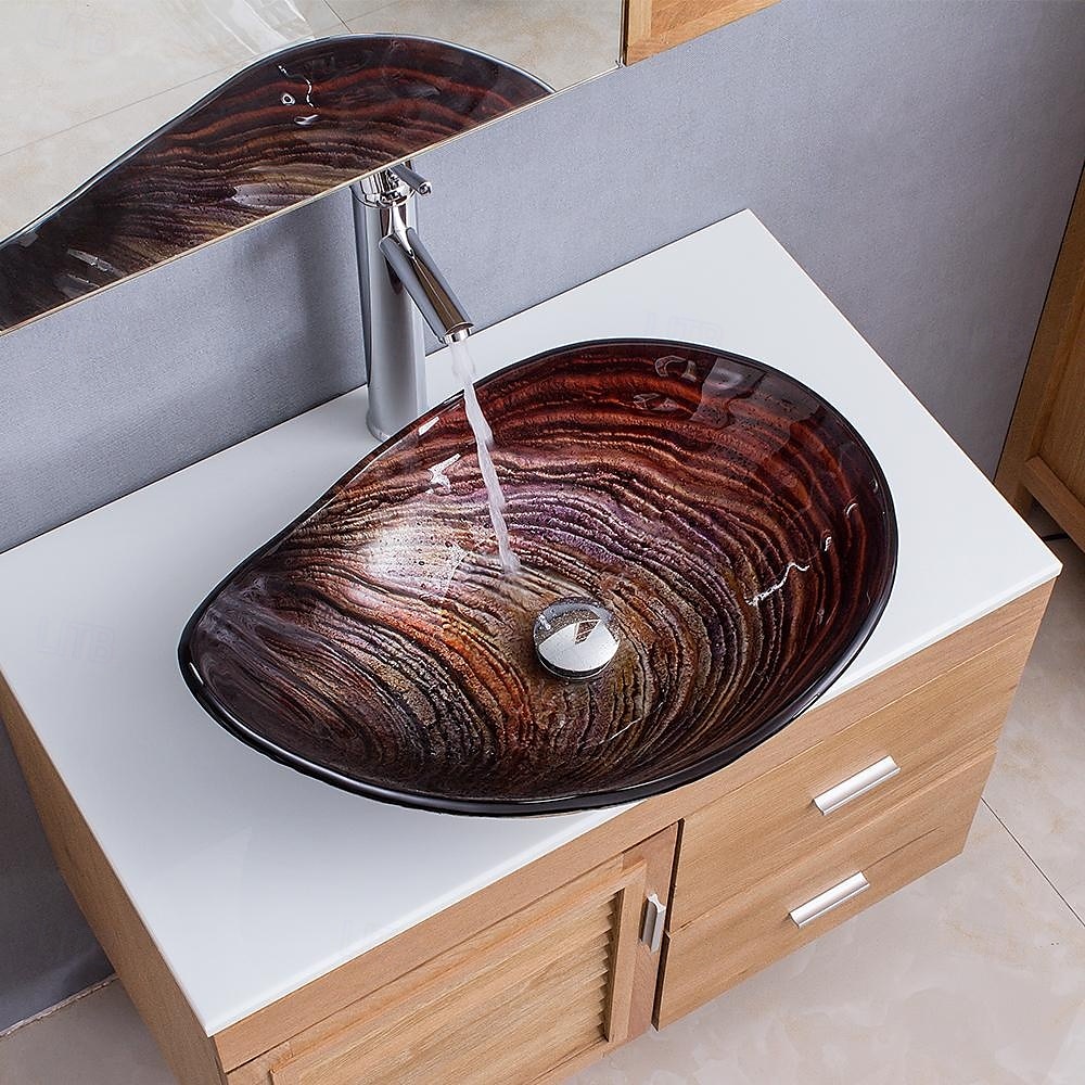 moderno semplice chiaro luce intaglio yuan tesoro lavabo in vetro temperato con rubinetto a cascata lavabo supporto lavello bwy19-193 del 2025 a $453.59 –P10