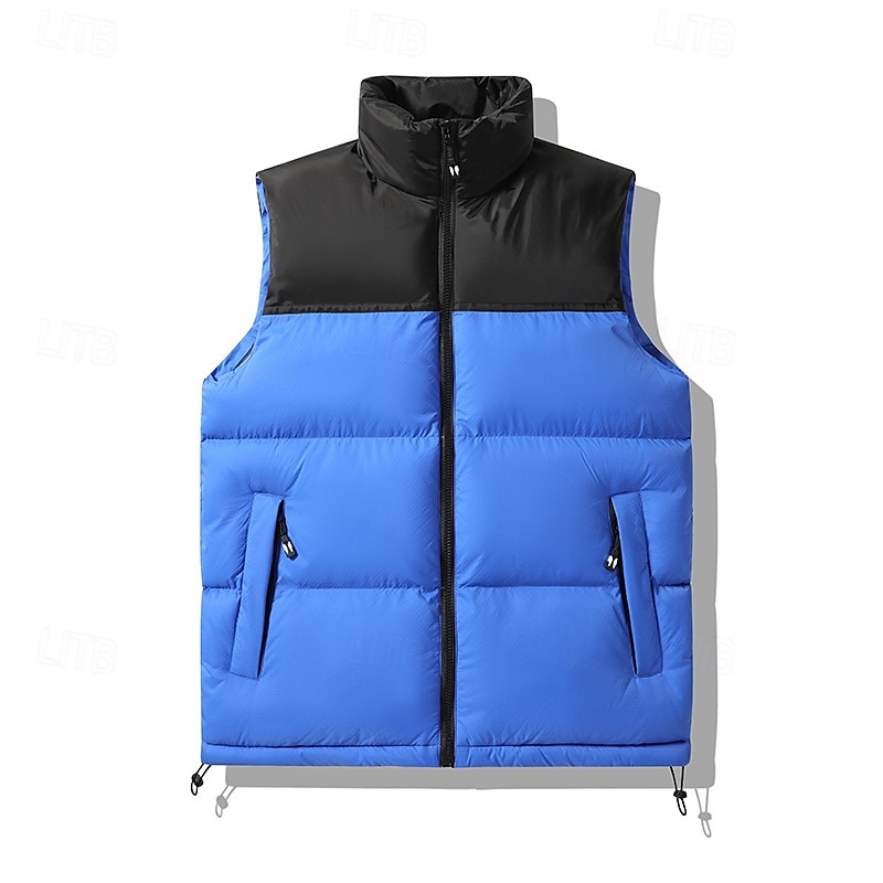 Pánské Péřová vesta Puffer Vesta Kamizelka Vesta Denní Rande Dovolená Módní Na běžné nošení Podzim zima Slátanina Kapsy Polyester Zahřívací Pohodlné Barevné bloky Zip Stojáček Běžný Černá Vodní modr 2025 - $42.99 –P10
