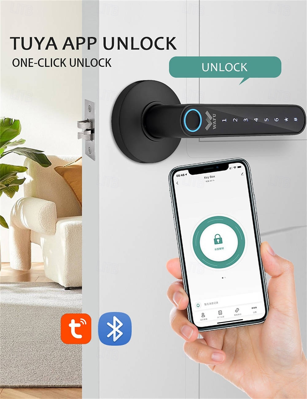 WAFU WF-016 Smart Biometric Fingerprint Door Lock Smart Bluetooth Password Handle Lock APP Unlock Keyless Entry  USB Battery 2025 - $127.99 –P4