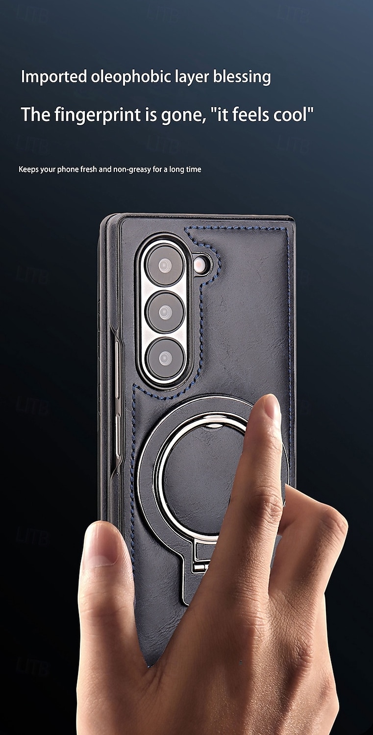 2025年 Samsung Galaxy Z Fold 6 Z Fold 5 Z Fold 4 Z Fold 3 用のスタンドホルダー付きバックカバー、ワイヤレス充電対応、ショックプルーフ、レトロTPU PUレザー コレクション – $25.99 –P2