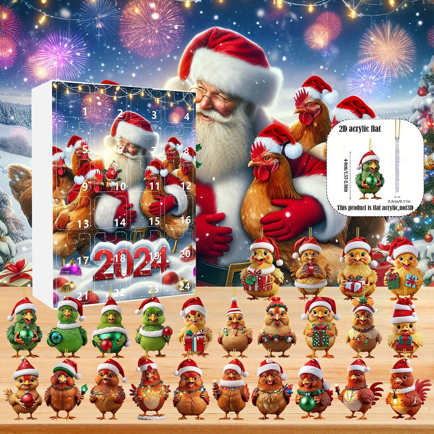 Christmas Advent Calendar Ornaments,2D Acrylic Cute Chicken Baby 24pcs Christmas Ornament Kit Gift 24 Days Countdown Mini Hanging Tree Xmas Ornaments for Christmas Party Decorations 2025 - $24.99 –P1