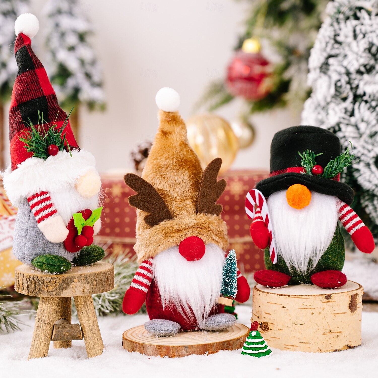 figuras de gnomos de natal - chapéu xadrez com sabugueiro da floresta, gnomo de chifre de veado, boneco rudolph, decorações festivas de fim de ano de 2025 por $7.99 –P4