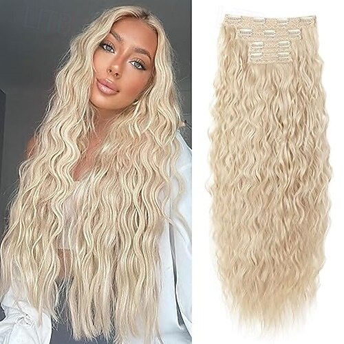 Bouclé Clips Cheveux Synthétiques Longue Extension des cheveux A Clipser 4 pièces Résistant à la chaleur Femme de 2025 ? $19.99 –P2