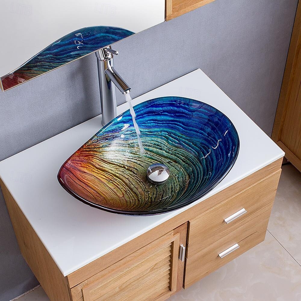moderno semplice chiaro luce intaglio yuan tesoro lavabo in vetro temperato con rubinetto a cascata lavabo supporto lavello bwy19-193 del 2025 a $453.59 –P5