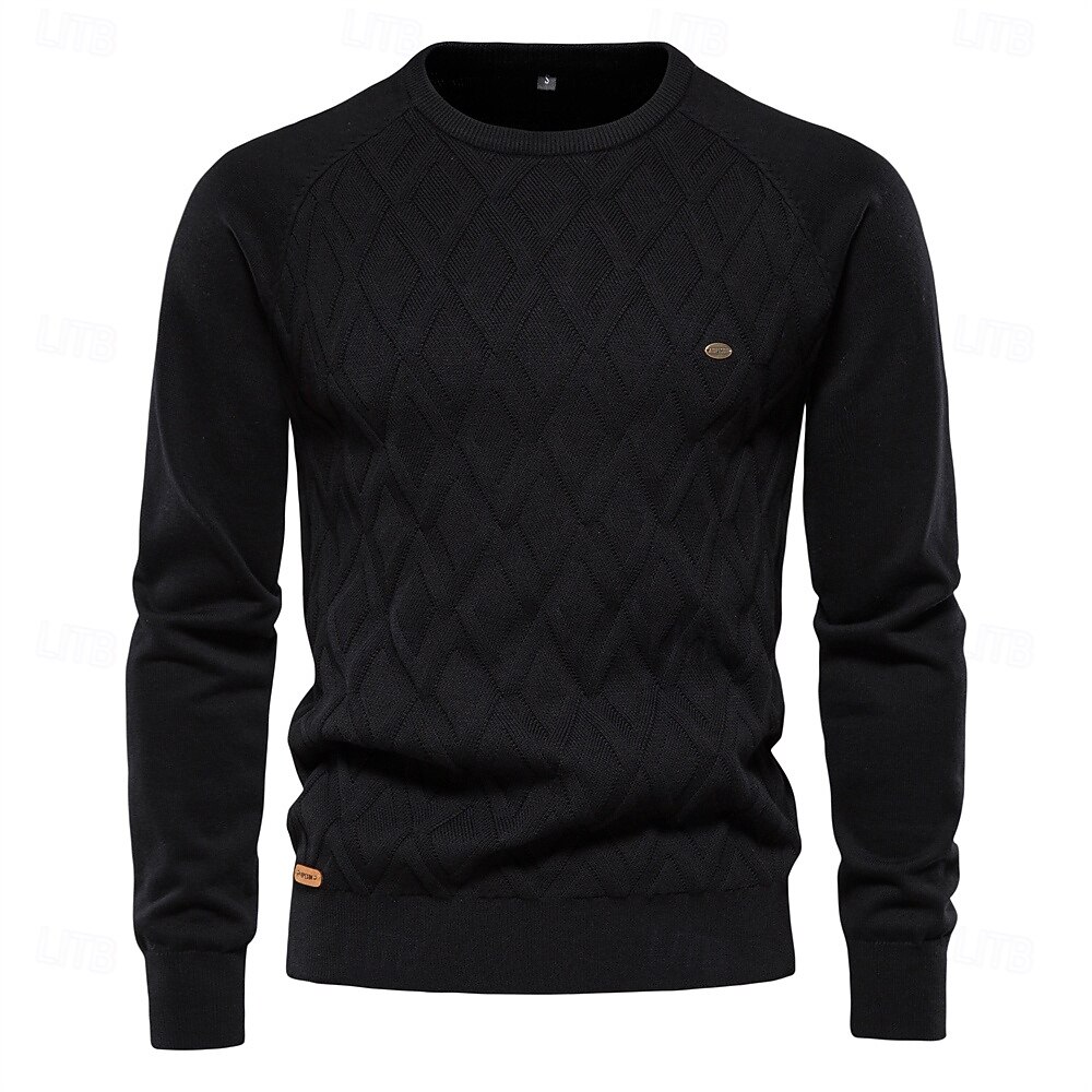 Argyle Basic Herrenpullover einfarbig Oansatz Langarm Strickpullover Herren Wintermode neue warme Pullover für Männer 2025 - $41.99 –P7