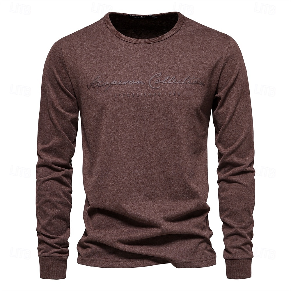 100% Cotton Long Sleeve Men's T-shirt Solid Color Letter Print Casual T shirts for Men New Spring Tops Tee Men Clothing 2025 - $25.99 –P7