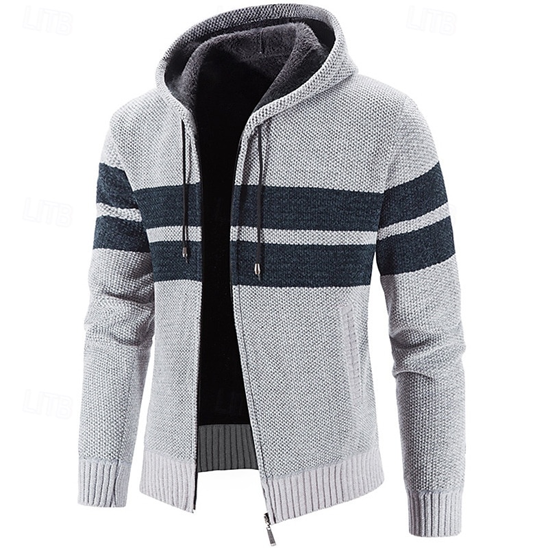 Per uomo Cardigan Maglione Maglione corto Maglione con zip Maglione lavorato a maglia A coste Maglia Standard Collage Tasche Color Block Con cappuccio Di tendenza Classico Da tutti i giorni del 2025 a $43.99 –P12