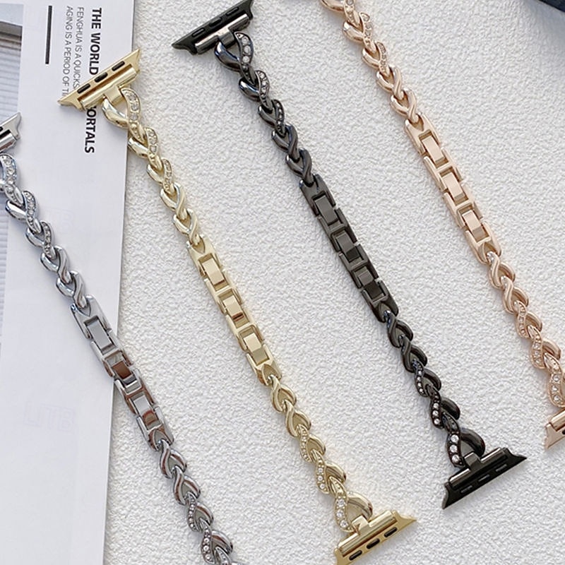 Solo Loop Compatibel met: Apple Watch-horlogebandje 38mm 40mm 41mm 42mm 44mm 45mm 49mm Bling Diamant Metalen sluiting Verstelbaar Legering Vervangende horlogeband voor iwatch Ultra 2 Series 9 8 7 SE 2026 - $17.99 –P1