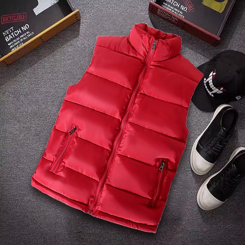Homme Gilet matelassé Gilet Vacances du quotidien Rendez-vous Mode Décontractées Automne hiver Poche Polyester Chaud Confortable Plein fermeture Éclair Mao Standard Noir Blanche Rouge Bleu Gilet de 2025 ? $24.99 –P4