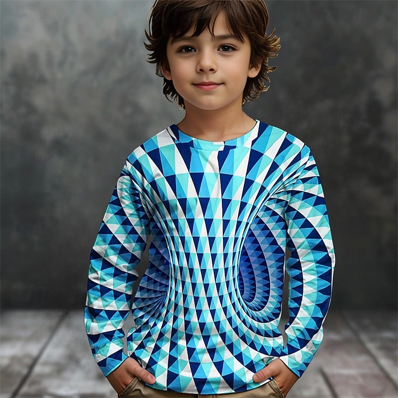 Pojkar 3D Grafisk Geometrisk T-shirt Långärmad Vår Höst Mode Grundläggande Barn 4-12 år Rund hals Utomhus Ledigt Dagligen Normal 2025 - $13.99 –P1