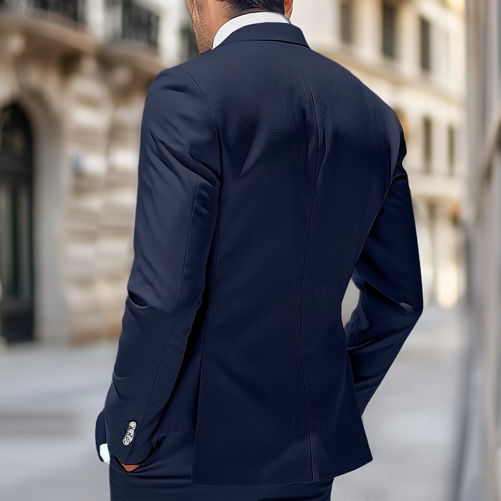 kavaj för män sportrock formell bröllopsdag elegant mode marinblå preppy blazer vår &amp;  höst polyester enfärgad knapp metall dubbelknäppt kavaj 2025 - $74.99 –P2