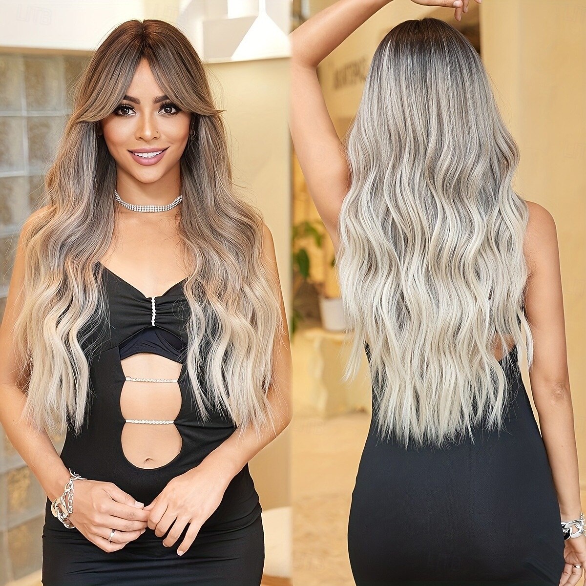 Long Loose Curly Wig - Heat Resistant Synthetic Hair Middle Part Curtain Bangs Beginner Friendly Music Festival Inspired - Premium Quality Easy to S 2025 - GBP £15 –P13