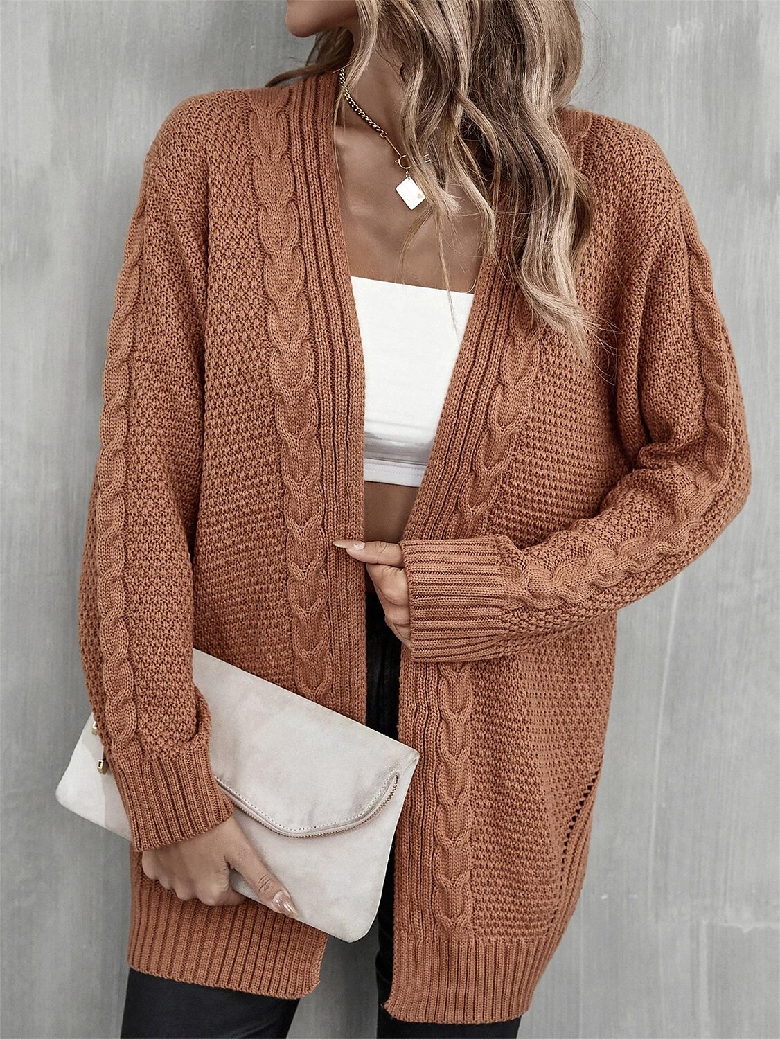 Damen Pullover Modisch Täglich Brautkleider schlicht Graphic Bedruckt Öffnung vorne Strick Textur Langarm Lange Oberteile Stricken Heim Arbeit Schwarz Rosa Herbst Winter 2025 - $62.99 –P1